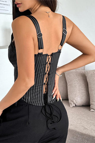 Lace-Up Pinstripe Corset Tank