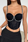 Pearl-Embellished Bustier Tank Top