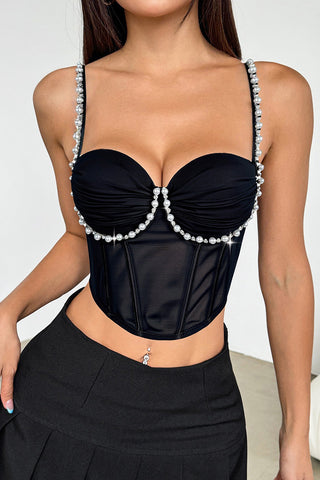 Pearl-Embellished Bustier Tank Top