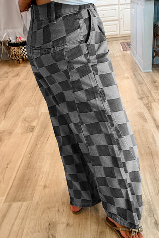 Checkered Wide Leg Casual Pants