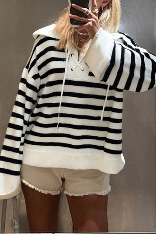 Striped Lace-Up Hoodie