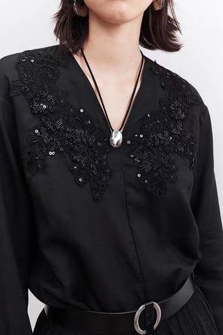 Floral V-Neck Long Sleeve Blouse