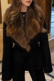 Faux Fur Collar Belted Blazer