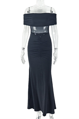 Off-Shoulder Evening Gown with Ruched Detail