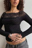 Off-Shoulder Lace Polka Dot Blouse