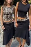 Asymmetrical Leopard Skirt Set