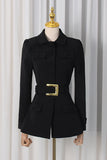 Buttoned Blazer with Waist Belt