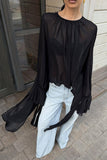 Asymmetric Longline Sheer Blouse
