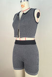 Zip-Front Striped Short Set