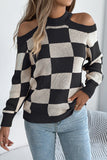 Chic Cutout Checkerboard Sweater