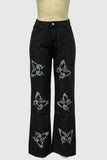 Butterfly Print Straight-Leg Jeans
