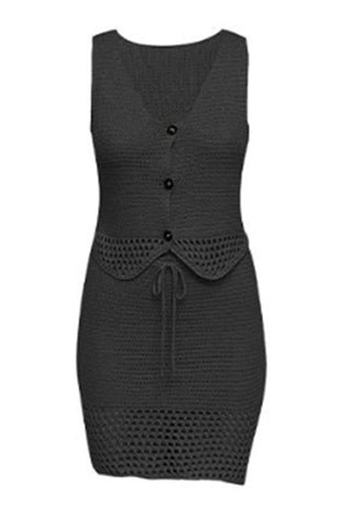 Buttoned Crochet Skirt Set