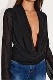 Draped V-Neck Long Sleeve Blouse