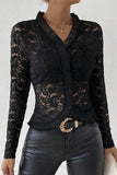 Lace Trim Long-Sleeve Top