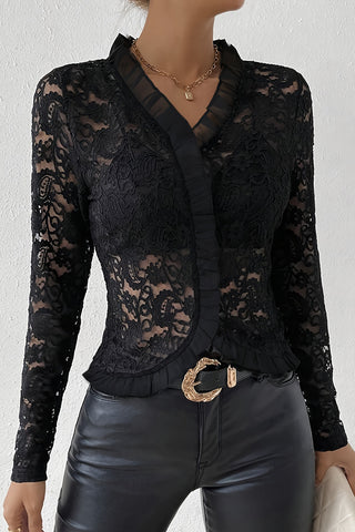 Lace Trim Long-Sleeve Top