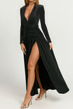 Plunge Neck Ruched Casual Dress