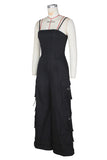 Wide-Leg Cargo Jumpsuit with Straps