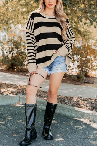 Stripe Drop Shoulder Patchwork Sweater