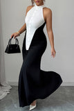 Halter Neck Colorblock Maxi Dress