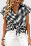 Checkered Button Tie-Front Shirt