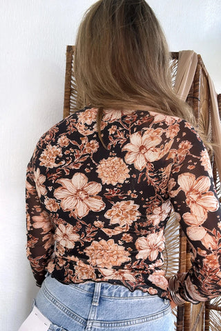 Floral Print Mock Neck Long Sleeve Top
