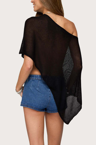 Asymmetrical Off-Shoulder Mesh Blouse