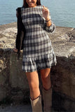 Plaid Ruffle Hem Casual Dress
