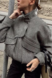 Stand-Up Collar Herringbone Jacket