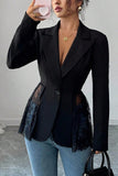 Lace Trim Blazer with Peplum Design