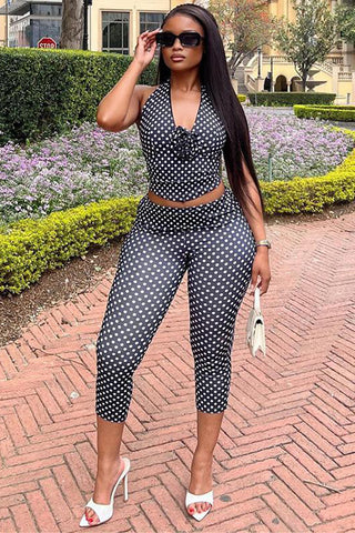 Polka Dot Halter Pants Set