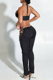Eyelet Lace-Up Crop Top and Pants Set