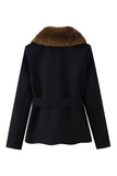Faux Fur Collar Belted Jacket
