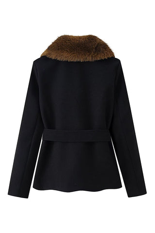 Faux Fur Collar Belted Jacket