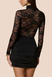 Lace Long Sleeve Ruched Evening Dress