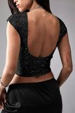 Backless Sequin Crop Top