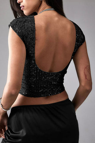 Backless Sequin Crop Top