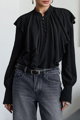 Long Sleeve Ruffle Collar Loose Blouse