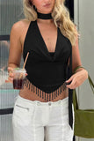 Halter Neck Beaded Tank Top