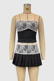Lace-Trimmed Pleated Skirt Set