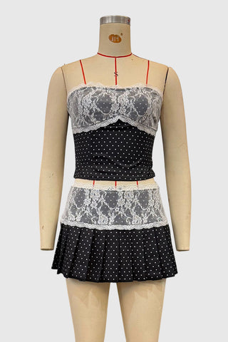 Lace-Trimmed Pleated Skirt Set