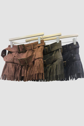 Fringe Mini Skirt with Belt Detail