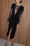 Lace Sleeve Evening Midi Dress