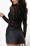 Rhinestone Sheer Long Sleeve Bodysuit