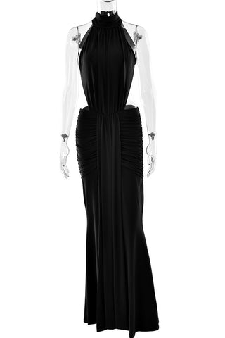 Ruched High-Neck Evening Gown