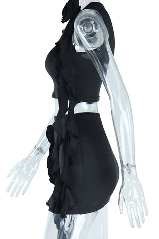 Ruffle Detail Skirt Set with Floral Accents