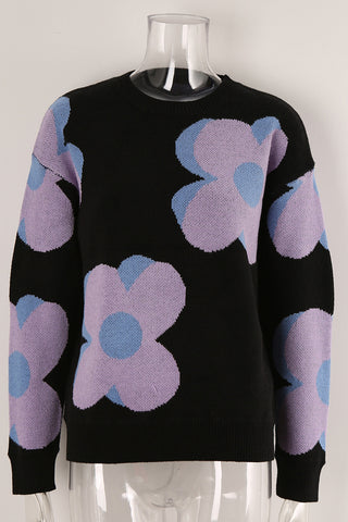 Floral Patterned Knit Sweater