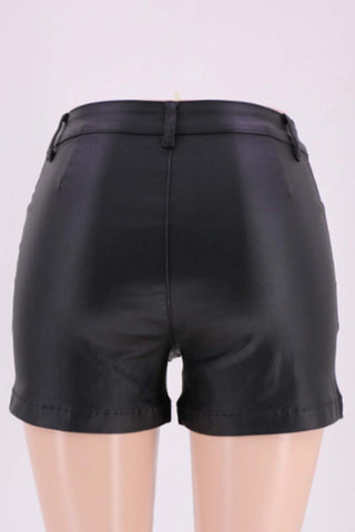 High-Waist Faux Leather Casual Shorts