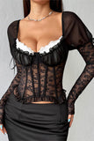Lace Puff Sleeve Bustier Top