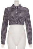 Button-Front Plaid Crop Shirt