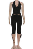 Halter Neck Ruched Pants Set